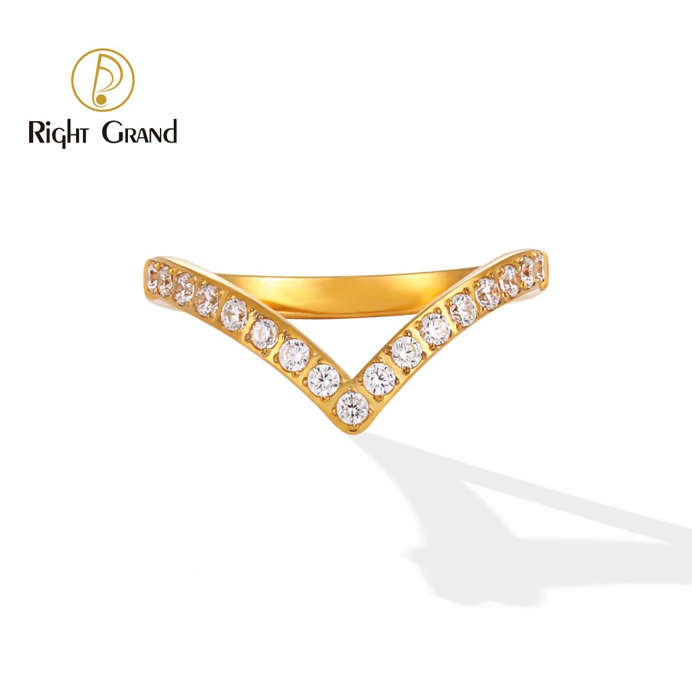 Right Grand Wholesale DaintyStainless Steel Non Fade Fine Rings Fashion Jewelry 18K Gold Plated Irregular V Shaped Zircon Rings For Women