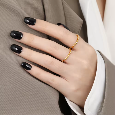 Right Grand Simple Jewelry Stainless Steel Rope Twist Thin Band Ring Waterproof Dainty 18k Gold Plated Braided Twisted Stacking Ring