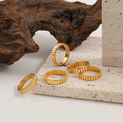 Right Grand Width 4mm 18K Gold Plated Stainless Steel Stackage Rings Jewelry Minimalist Irregular Gear Shape Band Waved Trend Rings