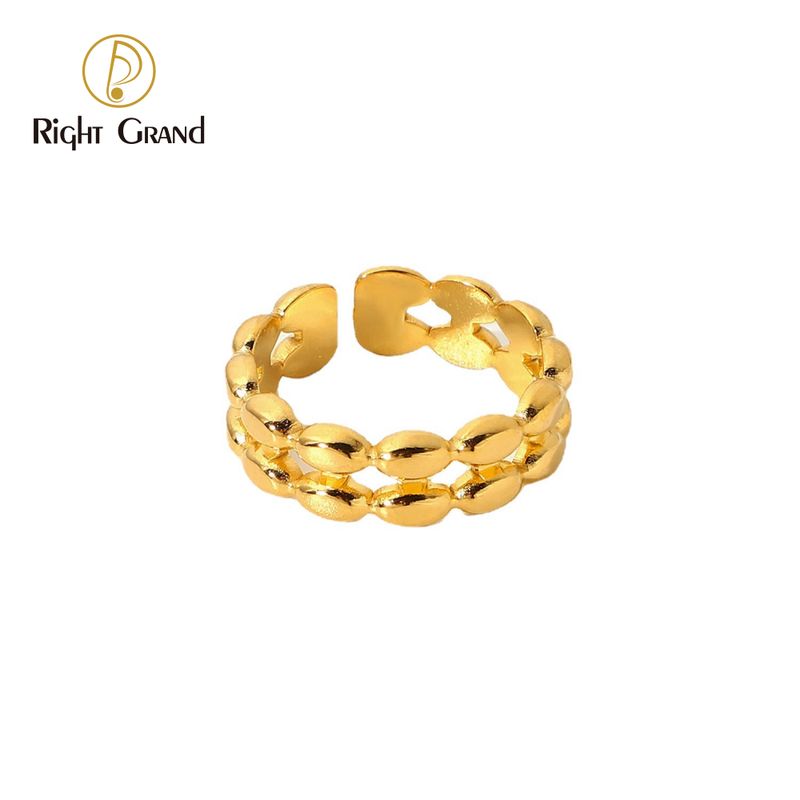 Right Grand 18K Gold Plated Stainless Steel Jewelry Gift Adjustable Open Oval Beaded Multi Layered Stacked Ring