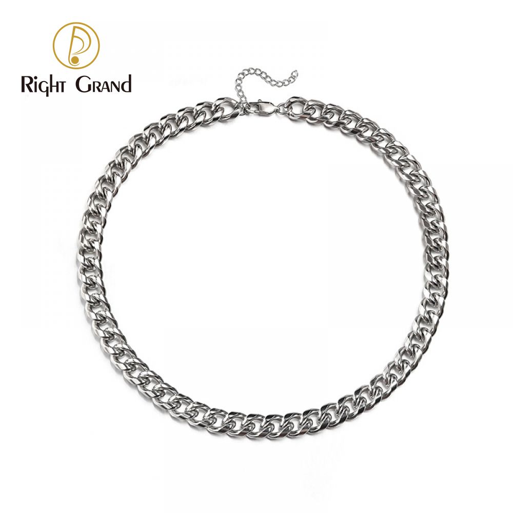 Right Grand Non Tarnish Waterproof Hip Hop Fashion Jewelry Stainless Steel Cuban Link Chain Necklace For Man Women