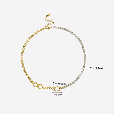 Right Grand Fashion Bijuteria Women Luxury Jewelry Stainless Steel 18K Gold Plated Diamond Cz Zirconia Chain Necklace