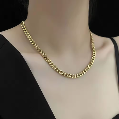Right Grand Cadena de oro 14k 18k hip hop jewelry fashion thick stainless steel gold plated cuban link chain women