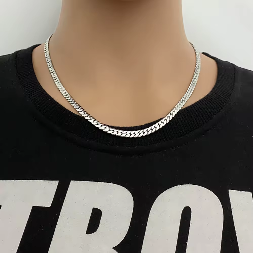 Right Grand Wholesale Hip Hop Simple Fashion Male Jewelry Stainless Steel Flat Side Chain Necklace Men