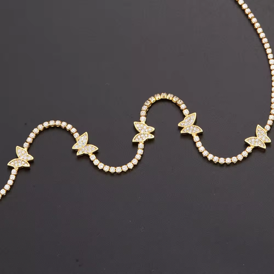 Right Grand Fashion Dainty Jewelry Bling Cz Zcubic Zircon 18K Gold Plated Rhinestone Tennis Necklace Butterfly Choker
