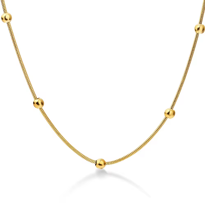 Right Grand Fashion women jewelry stainless steel round snake chain gold plated small bead chain necklace