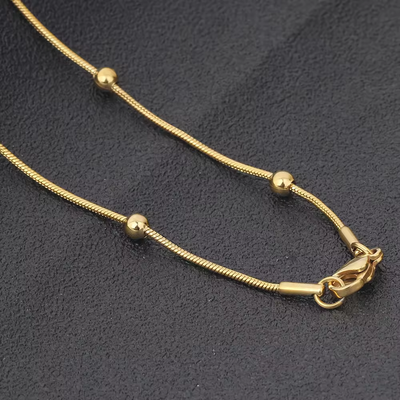 Right Grand Fashion women jewelry stainless steel round snake chain gold plated small bead chain necklace