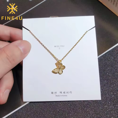 Right Grand New Fashion Jewelry Collana Donna Gold Plated Bling Crystal Pendant Stainless Steel Butterfly Necklace