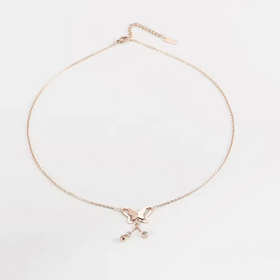 Right Grand Women Jewelry Gold Plated Tassel Dangling Beads Stainless Steel Choker Necklace Butterfly Pendant Charms
