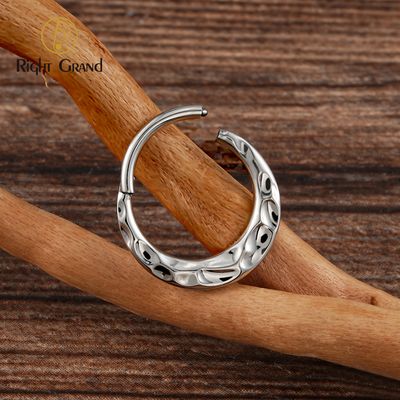 Right Grand 16G Implant Grade Titanium Daith Piercing Mirror Polish Hammered Hinged Nose Clicker