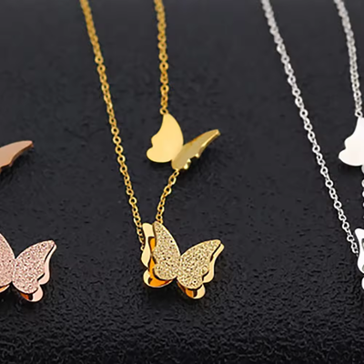 Right Grand 2024 trendy women fashion accessories gold plated matte stainless steel butterfly necklace