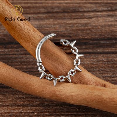 Right Grand Titanium ASTM F136 Implant Grade Chain With Spike Earring Hoop Hinged Segment Clickers