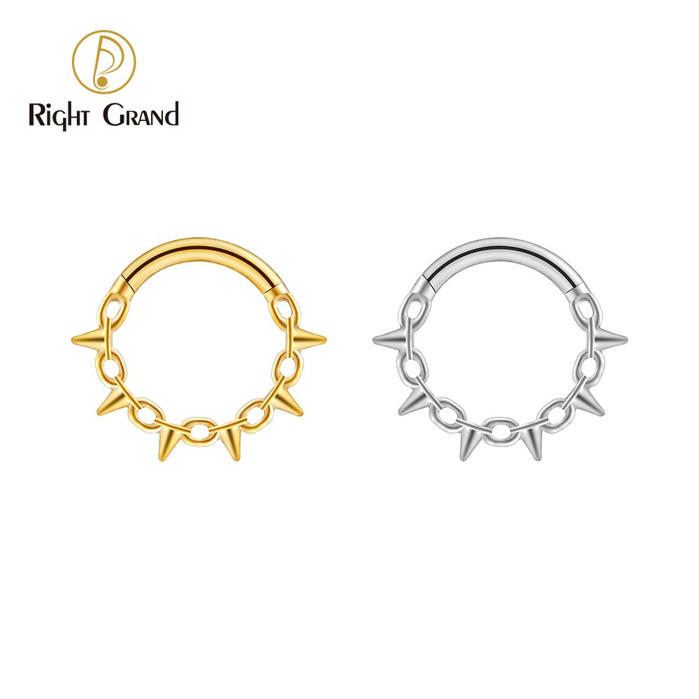 Right Grand Titanium ASTM F136 Implant Grade Chain With Spike Earring Hoop Hinged Segment Clickers