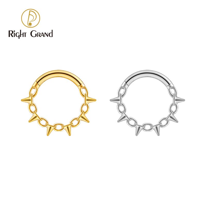 Right Grand Titanium ASTM F136 Implant Grade Chain With Spike Earring Hoop Hinged Segment Clickers