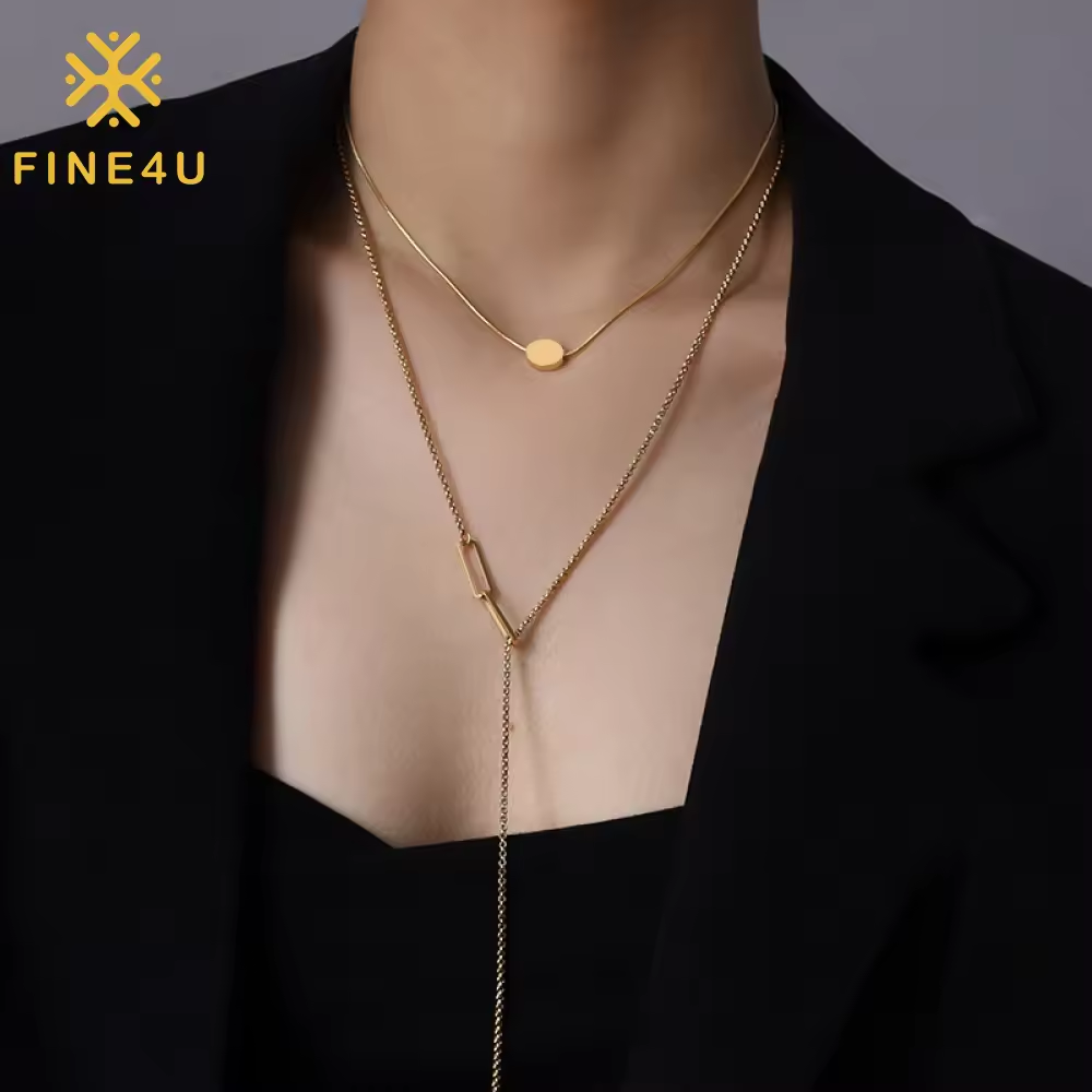 Right Grand Trendy Women Jewelry Dainty Stainless Steel Small Gold Plated Beans Oval Blank Pendant Necklace