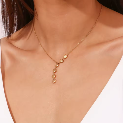 Right Grand Fashion Jewelry 18K Gold Plated Stainless Steel Y Shaped Long Aesthetic Heart Pendant Necklace For Women