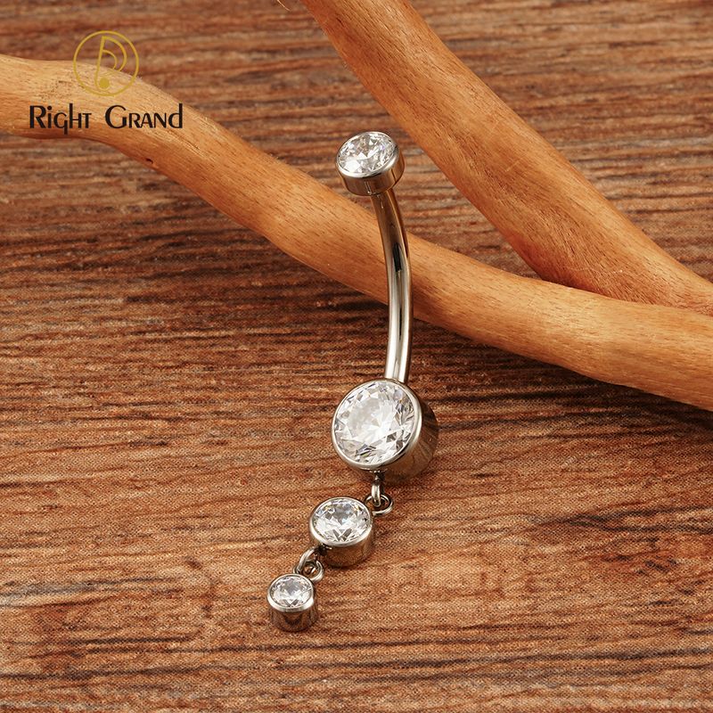 Right Grand ASTM F136 Titanium 14G Dangle CZ Gems Belly Button Ring Cubic Zirconia Drop Pendant Navel Nail Body Piercing