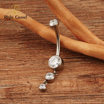 Right Grand ASTM F136 Titanium 14G Dangle CZ Gems Belly Button Ring Cubic Zirconia Drop Pendant Navel Nail Body Piercing