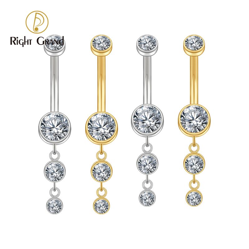 Right Grand ASTM F136 Titanium 14G Dangle CZ Gems Belly Button Ring Cubic Zirconia Drop Pendant Navel Nail Body Piercing