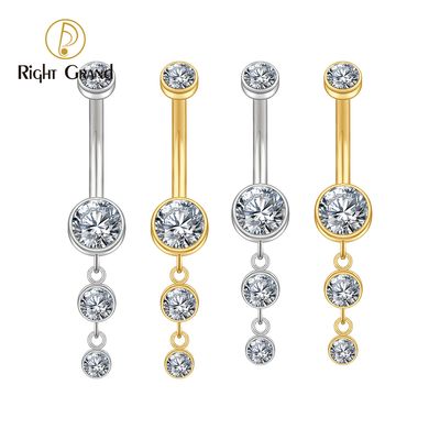 Right Grand ASTM F136 Titanium 14G Dangle CZ Gems Belly Button Ring Cubic Zirconia Drop Pendant Navel Nail Body Piercing