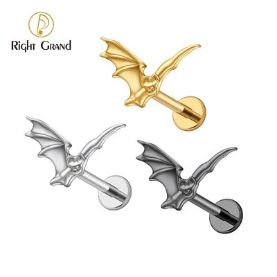 Right Grand ASTM F136 Titanium 16G  Internal Threaded Flying Bat Cartilage Earring Internally Threaded Helix Earring Flatback Tragus Stud Piercing