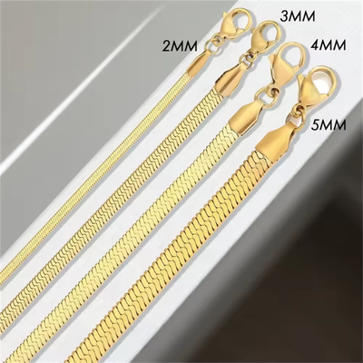 Right Grand High Quality Trendy Jewelry 2023 Stack 14K Gold Plated Stainless Steel Herringbone Blade Snake Chain Necklace