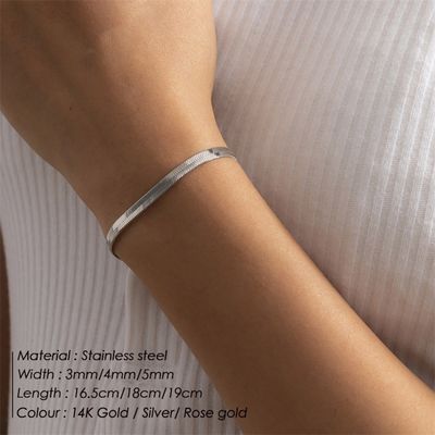 Right Grand Tarnish Free Minimalist Trendy Women Jewelry Gold Plated Stainless Steel Flat Snake Chain Bracelet