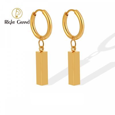Right Grand Personalized Custom Name Logo Jewelry Gift Stainless Steel Gold Plated Geometric Rectangle Dangle Drop Earrings