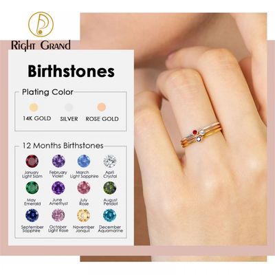 Right Grand Personalized Custom Stackable Birthstone Fashion Women Jewelry Stainless Steel Gold Plated Birth Stone Ring