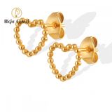 Right Grand Wholesale Cute Girls Fashion Jewelry Gold Plated Stainless Steel Beaded Heart Stud Earrings