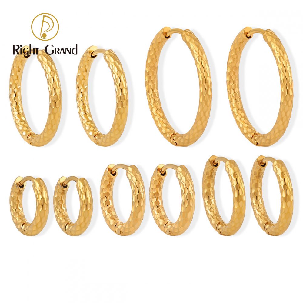Right Grand Tarnish Free Classic Fashion Stainless Steel Jewelry Gold Plated Mini Huggie Hoop Hammered Earrings