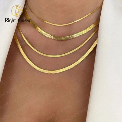 Right Grand High Quality Trendy Jewelry 2023 Stack 14K Gold Plated Stainless Steel Herringbone Blade Snake Chain Necklace
