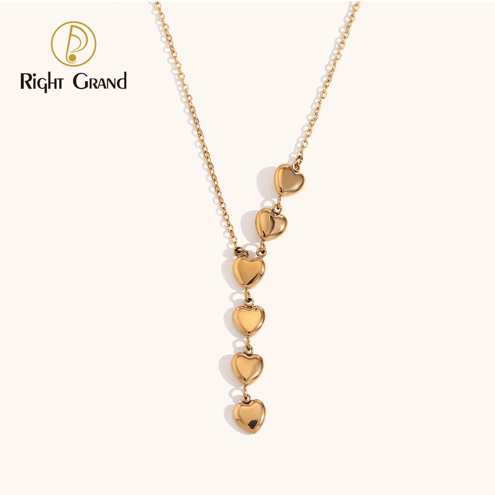 Right Grand Fashion Jewelry 18K Gold Plated Stainless Steel Y Shaped Long Aesthetic Heart Pendant Necklace For Women