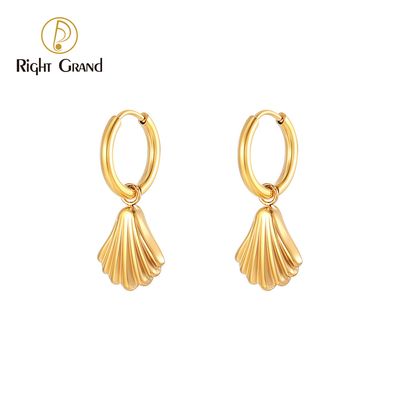 Right Grand Fashion Summer Beach Women Jewelry Stainless Steel Gold Plated Dangle Sea Shell Hoop Earrings