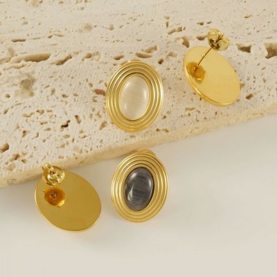 Right Grand Wholesale Vintage Women Jewelry Stainless Steel Gold Plated Oval Black Natural Stone Earrings
