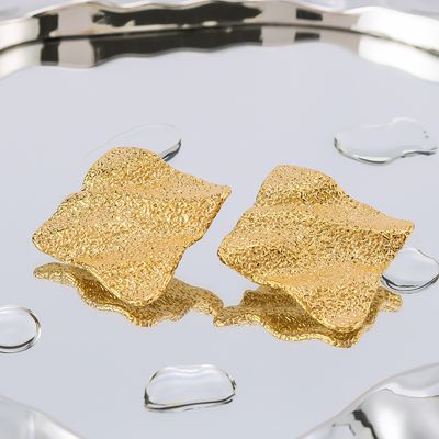 Right Grand Unique Woman Waterproof Chunky Jewelry Square Stripe Textured Frosted 18K Gold Plated Geometric Stud Earrings