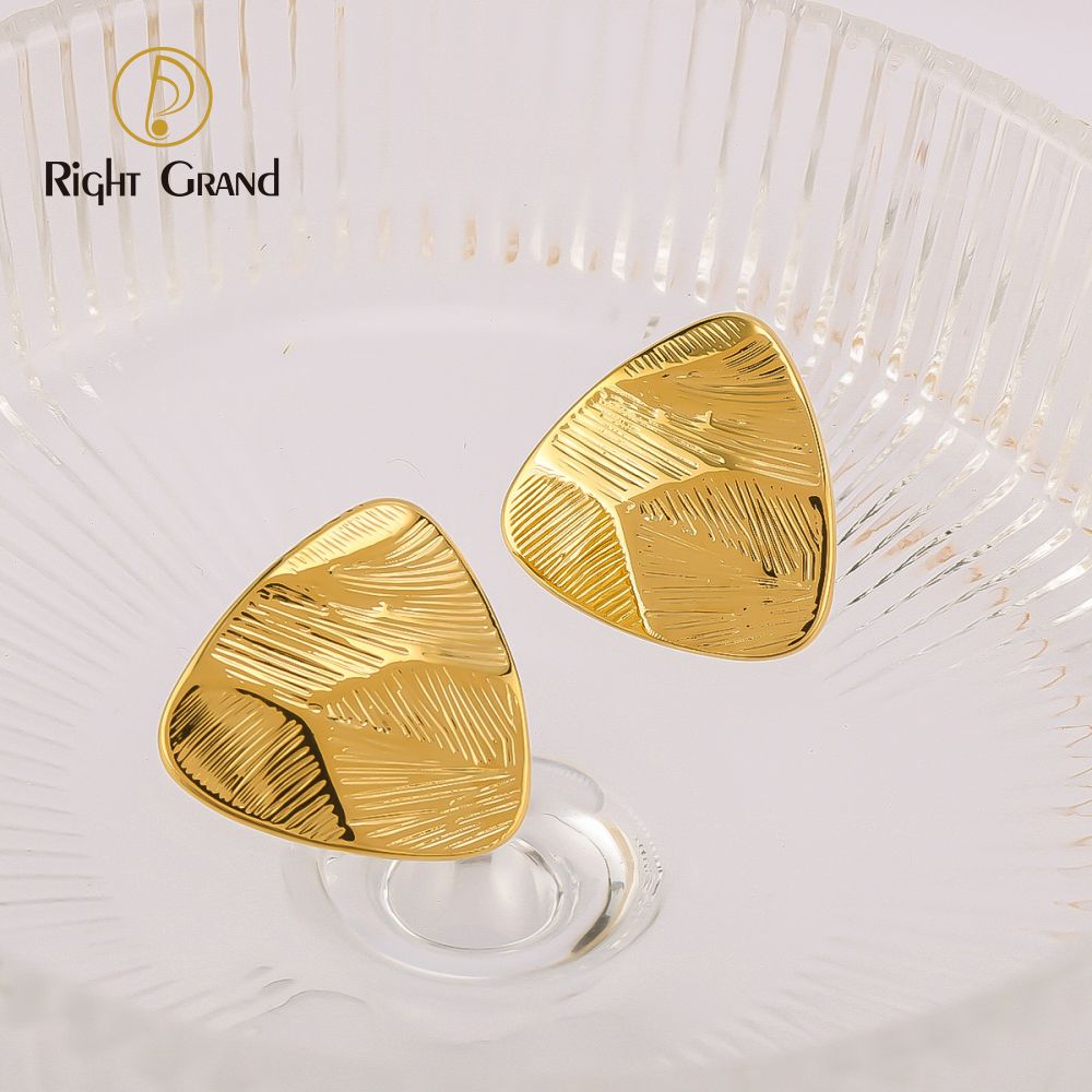 Right Grand New Geometric Waterproof Chunky Jewelry Brincos Femininos Stainless Steel 18K Gold Plated Triangle Stud Earrings