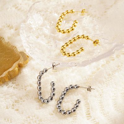 Right Grand Stylish High Quality Lady Fashion Trendy Gold Plated Stainless Steel Beaded Square Hoop Earrings