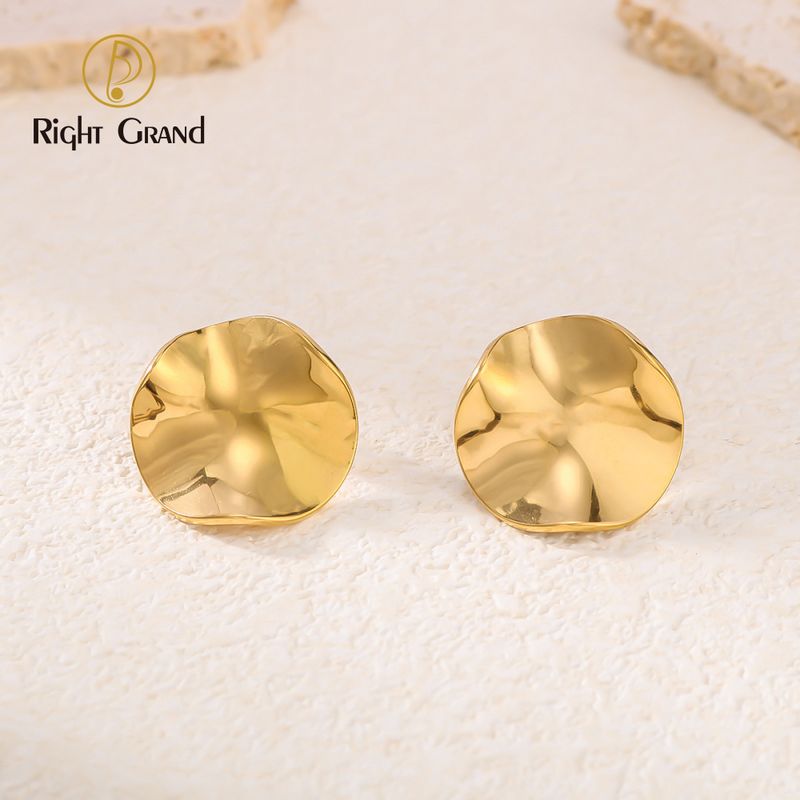 Right Grand Vintage Statement Chunky Stainless Steel Fashion Jewelry Gold Plated Fold Hammered Geometric Stud Earrings