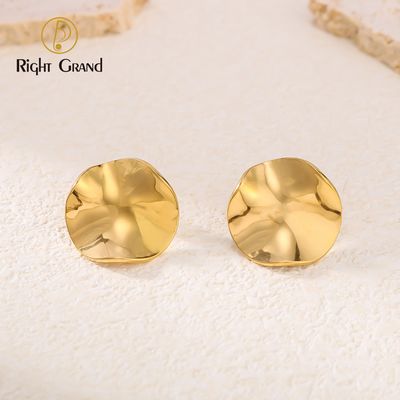 Right Grand Vintage Statement Chunky Stainless Steel Fashion Jewelry Gold Plated Fold Hammered Geometric Stud Earrings