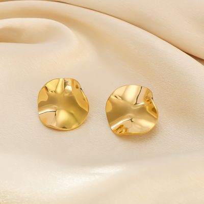 Right Grand Vintage Statement Chunky Stainless Steel Fashion Jewelry Gold Plated Fold Hammered Geometric Stud Earrings