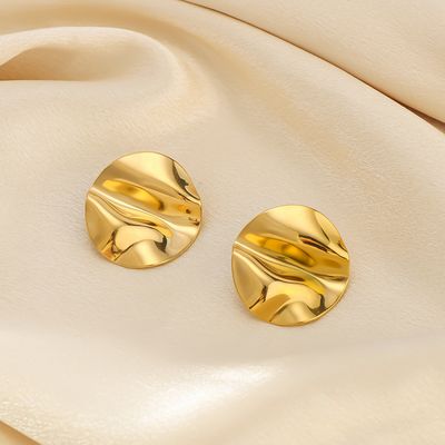 Right Grand Vintage Statement Chunky Stainless Steel Fashion Jewelry Gold Plated Fold Hammered Geometric Stud Earrings