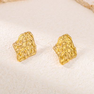 Right Grand Vintage Statement Chunky Stainless Steel Fashion Jewelry Gold Plated Fold Hammered Geometric Stud Earrings