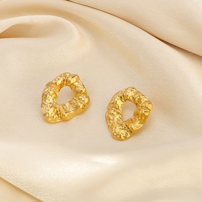 Right Grand Vintage Statement Chunky Stainless Steel Fashion Jewelry Gold Plated Fold Hammered Geometric Stud Earrings
