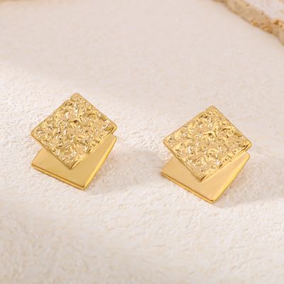 Right Grand Vintage Statement Chunky Stainless Steel Fashion Jewelry Gold Plated Fold Hammered Geometric Stud Earrings
