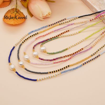 Right Grand Summer Jewelry Adjustable Handmade Thread Colored Rhinestone Freshwater Pearl And Bead Necklace