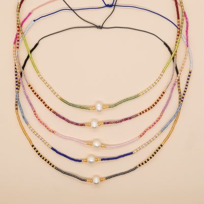 Right Grand Summer Jewelry Adjustable Handmade Thread Colored Rhinestone Freshwater Pearl And Bead Necklace