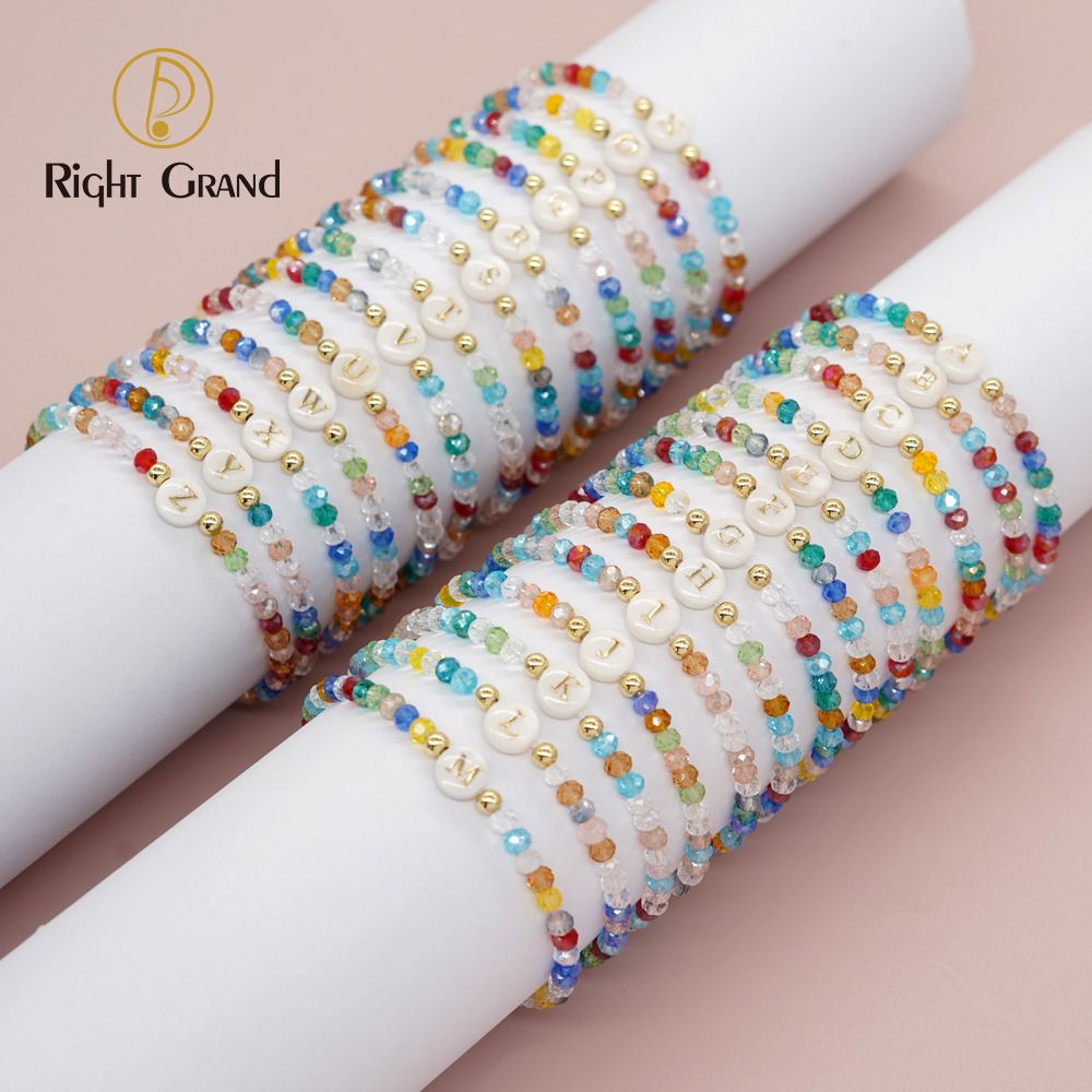 Right Grand Trending Alphabet Handmade Accessories Jewelry Shell Initial Custom Letter Crystal Bead Bracelet