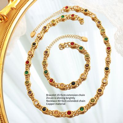 Right Grand Fashion Jewelry Sets Copper Necklace Fish Eye Design Colorful Zircon Splicing Chain Women's Necklace Bracelet