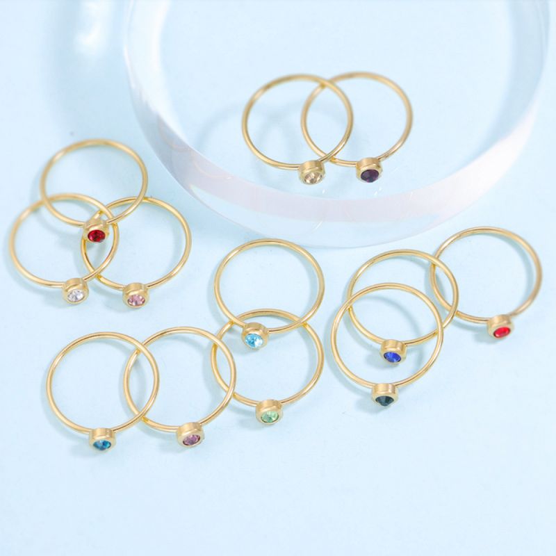 Right Grand Trendy Women Wedding Engagement Birth Month Luxury Birthday Gift Jewelry Gold Plated Zircon Birthstone Ring